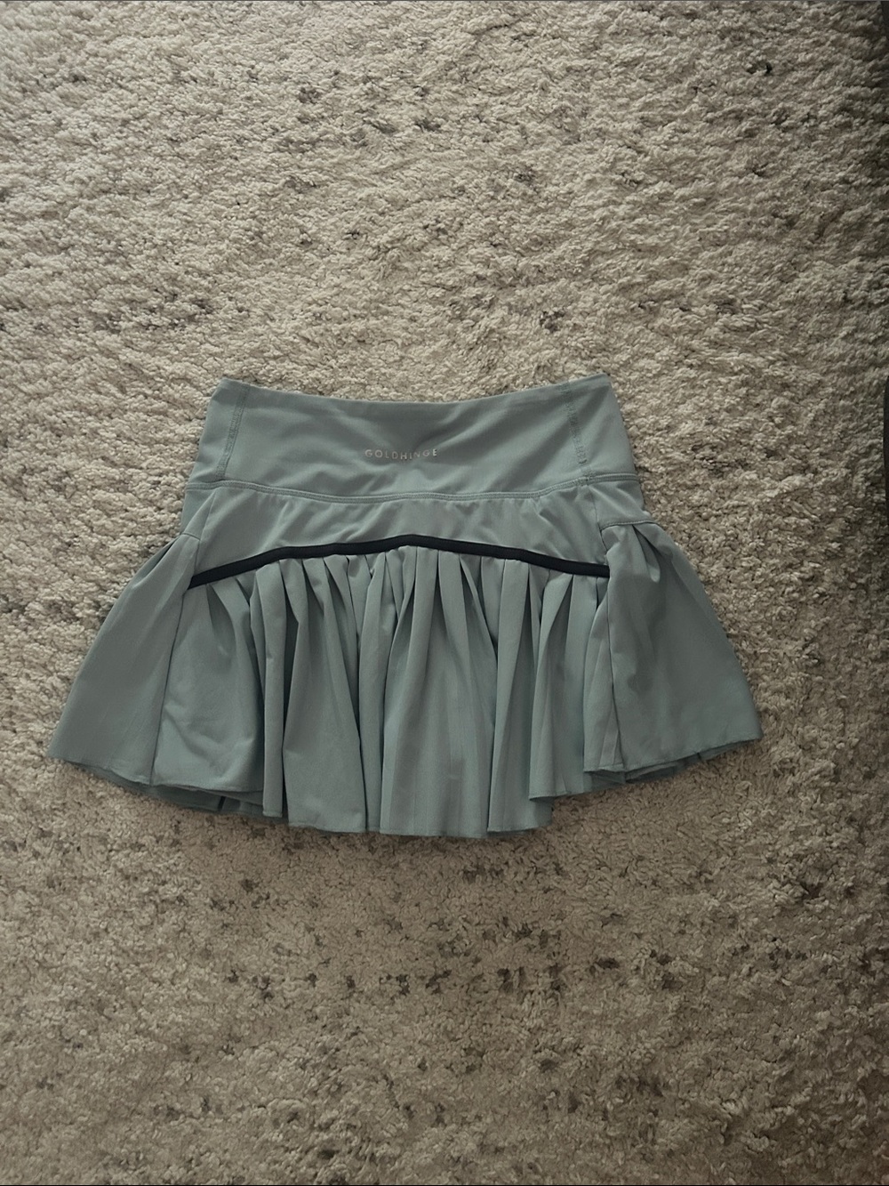 GoldHinge Sage Green Pleated Skater Skirt with Contrast Trim